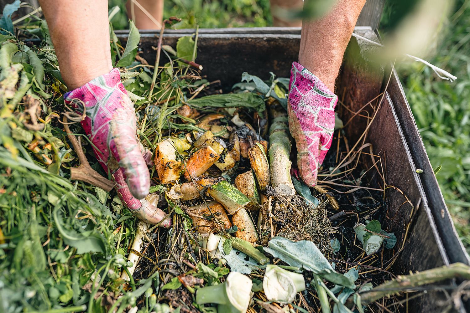 Person handling composted vegetables
